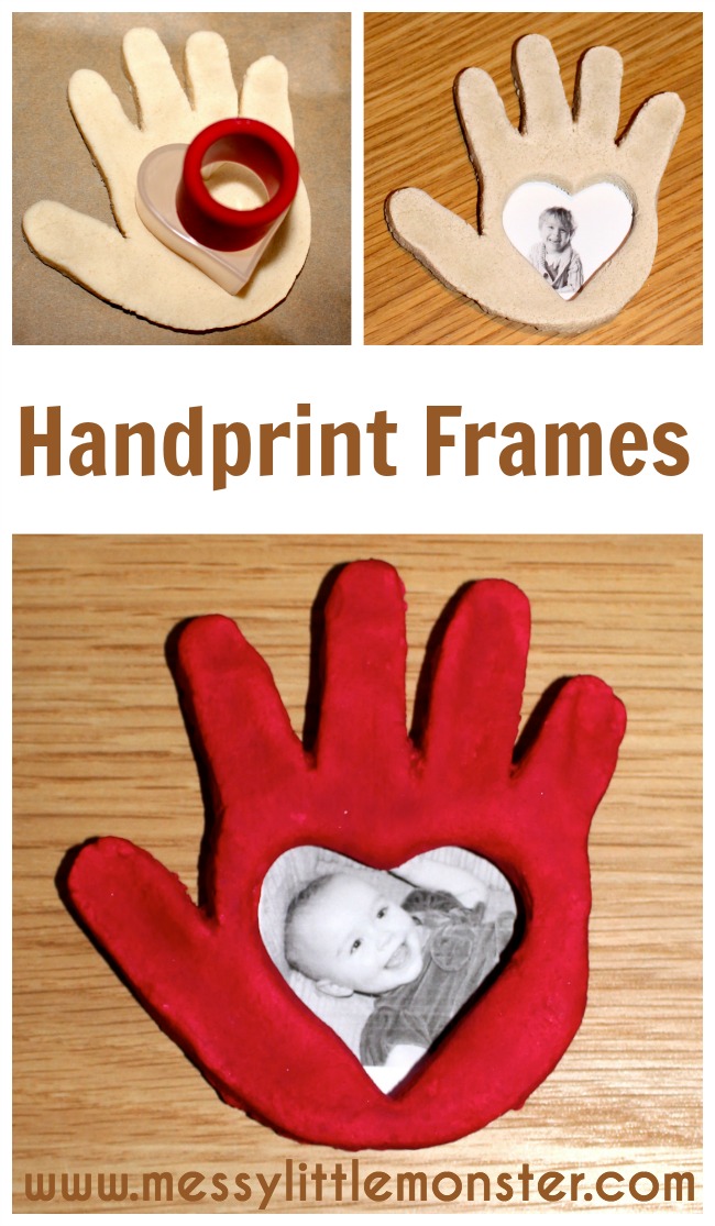 Salt dough handprint frame instructions.  A simple Valentines day or Mothers day craft for kids including babies, toddlers, preschoolers, eyfs. 