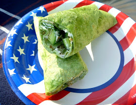 Pesto Cucumber Wraps:  Crisp, cooling cucumber spears are wrapped in a pesto, cream cheese dressed spinach wrap.  Oh man is this good! - Slice of Southern