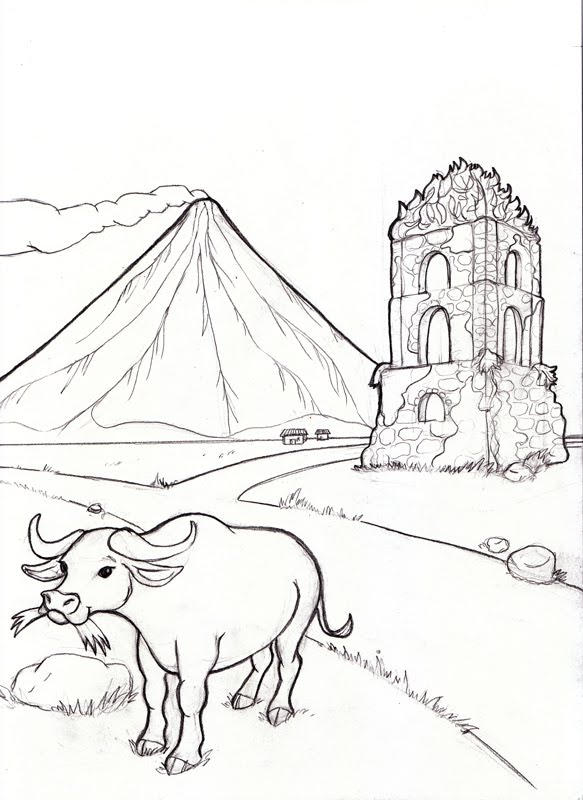 Mayon Volcano Drawing Sketch Coloring Page