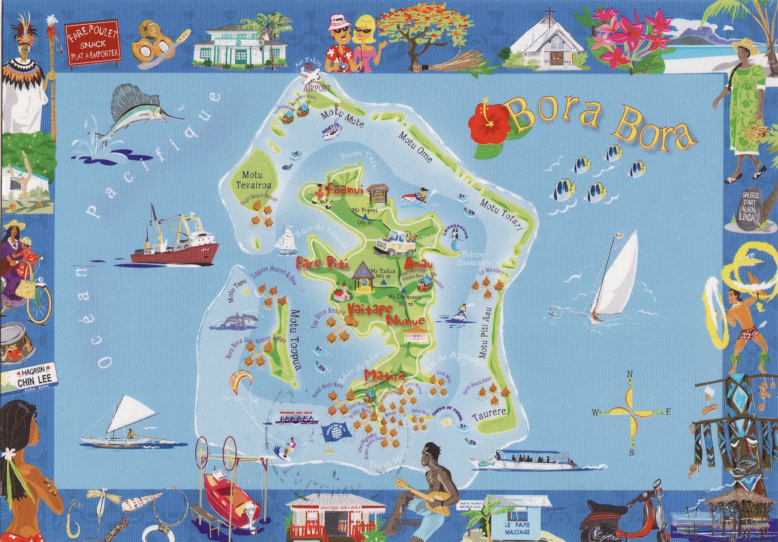 (Tahiti) – Bora Bora Island Map 