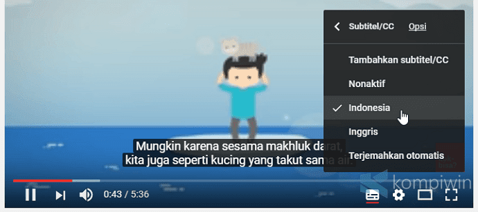 memunculkan subtitle di youtube