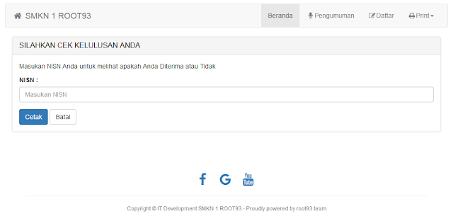 fasilitas mengecek kelulusan/pengumuman diterima atau tidak