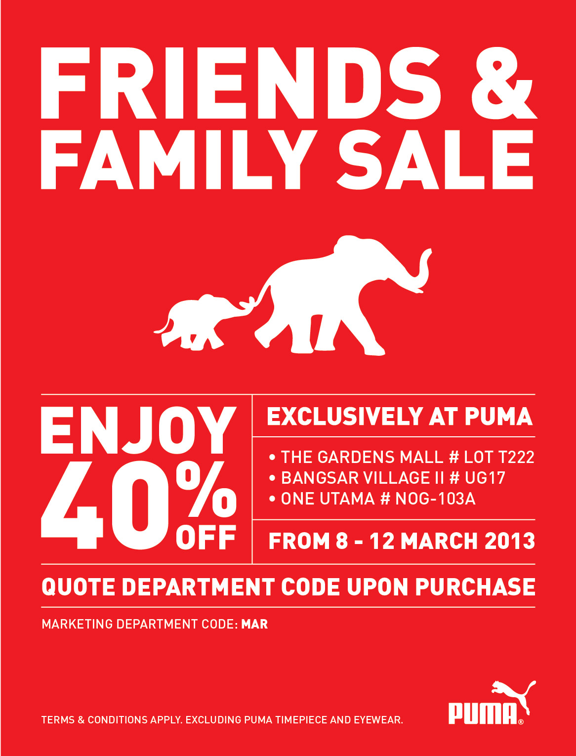 Puma sale. Sales codes