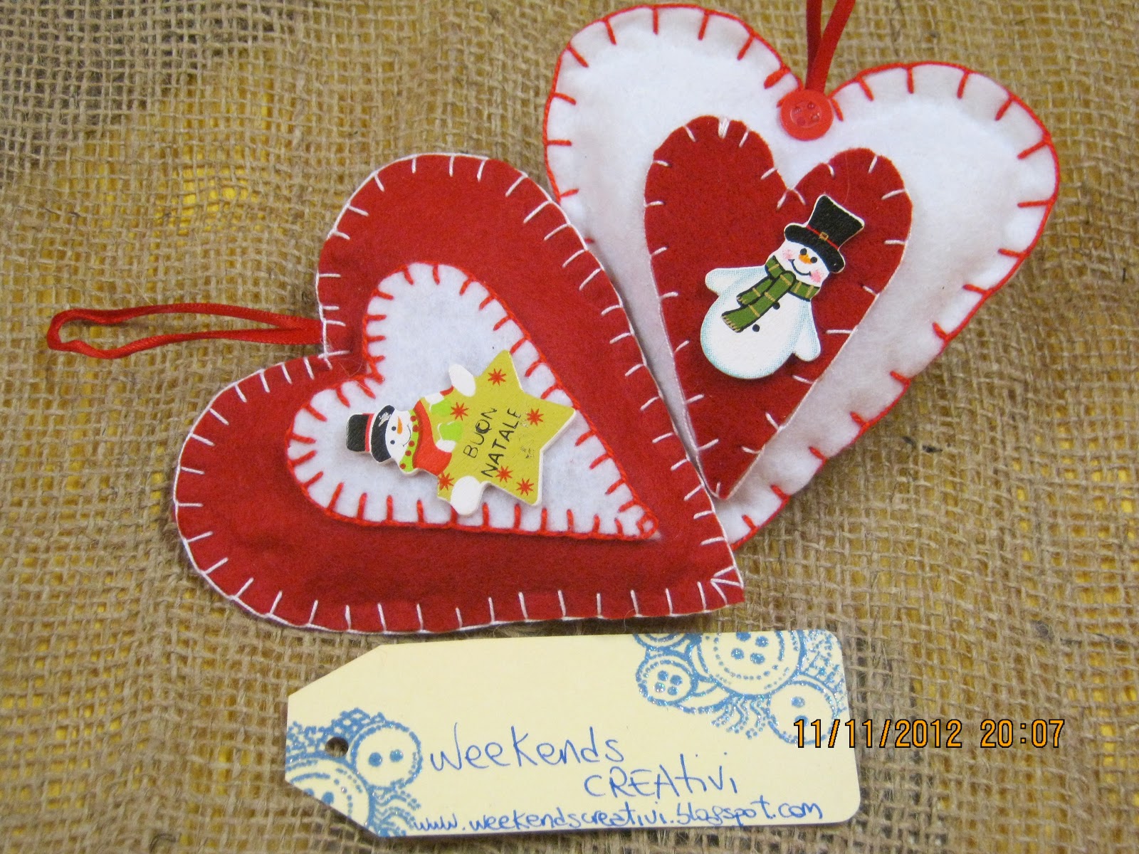 Decorazioni Di Natale In Feltro Week- ends CREAtivi: Decorazioni Natalizie..Duetto di Cuori in Feltro