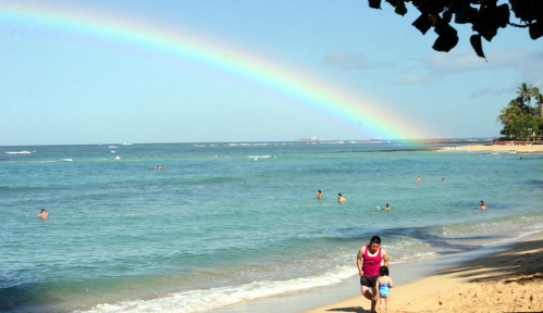 Se você conhece o autor desta imagem, por favor nos informe para que possamos atribuir-lhe os devidos créditos. Obrigado. #PraCegoVer: Arco-íris na praia.