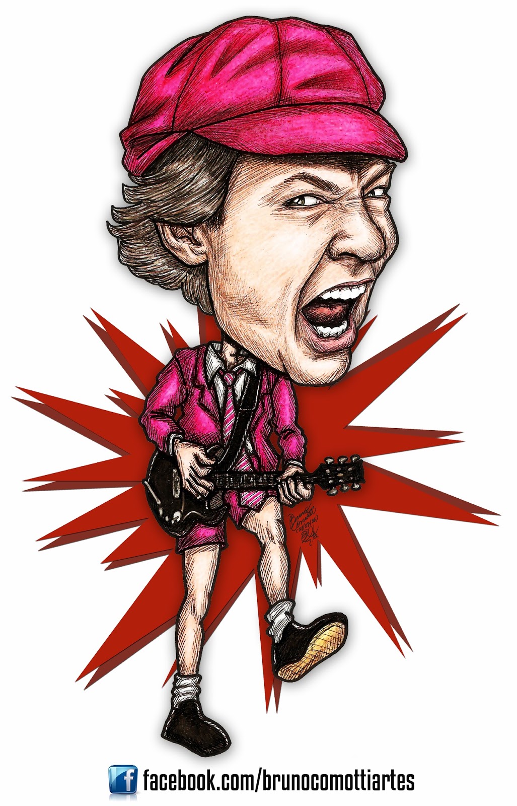 Bruno Comotti Artes: Caricatura: Angus Young do AC/DC