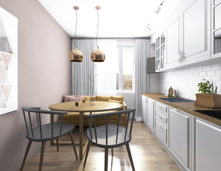 Proyecto 3d para un mini apartamento con dormitorio independiente