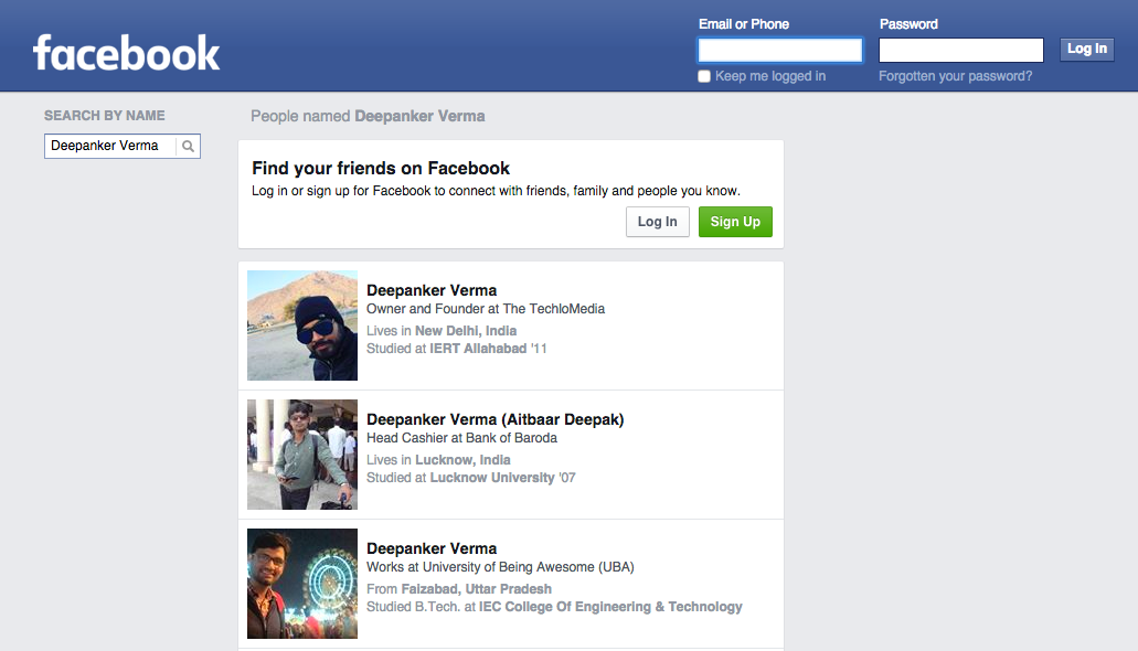 How to search a person on Facebook without logging In