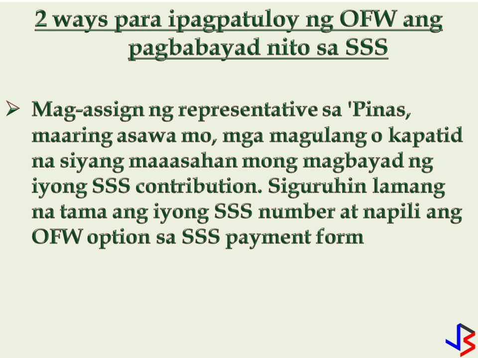 Just because we are earning big, we will now stop contributing to our Social Security System (SSS) membership. As Overseas Filipino Workers (OFWs) it is important that we should continue to pay our SSS contribution regardless of how big we are earning now. SSS brings benefits to us from loan to sickness benefits to death or even funeral.  But what happens if we stop working in the Philippines and now an OFW in other countries? What will happen to our membership? Can we continue to pay? If you are already an SSS member, of course, you can still continue your SSS membership while working abroad as an OFW. Aside from that don't you know that OFWs has many privileges to enjoy from SSS?  1. Working Abroad? Here's How to Continue Paying Your SSS Contribution as an OFW: — The most common perhaps. Assign a representative in the Philippines to pay your SSS contribution as an OFW member. It can be your spouse, your parents or siblings. Just make sure the representative is using your correct SS Number and check the OFW option in the SSS payment form. — Another option is to pay it yourself. You can directly remit your SSS contribution at any accredited collection partners abroad in your areas, such as banks and non-banks institutions. (Banks, for example,  are Asia United Bank, Banco de Oro, Bank of Commerce, PNB, etc) (For non-banks, — I-remit, Lucky Money, Skyfreight, Ventaja, New York Bay Philippines Inc., Pinoy Express Hatid Padala Services, Inc. etc)  Now that you know how to continue paying your SSS contribution, let's proceed to your privileges as OFW.  As OFW SSS member, you have the following perks to enjoy  — Only OFW SSS Members are allowed for retroactive payments. It means,  payment of contributions for the months of January to December of a given year may be paid within the same year. For example, you can pay your whole year’s contribution (January – December) until December of the current year. While Employed, Self Employed and Voluntary members are only allowed to pay quarterly (e,g pay January to March contributions until April observing the check digit deadline). October to December of a given year may also be paid on or before the 31st of January of the succeeding year. However, past years and months can no longer be paid.  So if you don't like paying your contribution abroad or assign a representative to make payments for you, do it while you're on your vacation once a year.  — You are entitled to participate in SSS Flexi Fund. The SSS Flexi fund is a form of provident fund offered only for SSS OFW Member. The member should pay the maximum SSS Contribution Amount (e.g Php 1760/month ) and on top of that, contribute any amount not lower than Php200 to be credited to his/her Flexi Fund Account. Any contribution to the Flexi fund will be used for the member’s retirement, disability and death benefit. An early withdrawal is to be allowed anytime for urgent cash needs. Flexi Fund grants an annual incentive benefit (AIB) or dividend to qualified active members.  The SSS Flexi Fund is a secured investment opportunity for the SSS OFW member since it is managed by the government.
