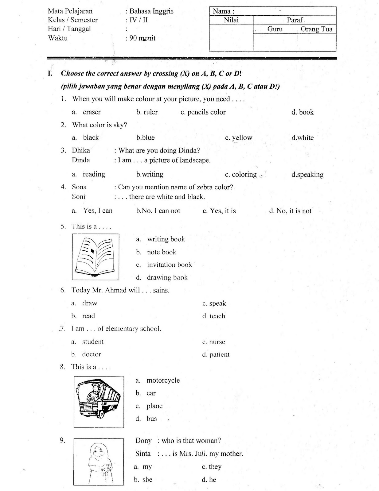 Soal Bahasa Inggris Kelas 6 Semester 1 - Berbagi Informasi