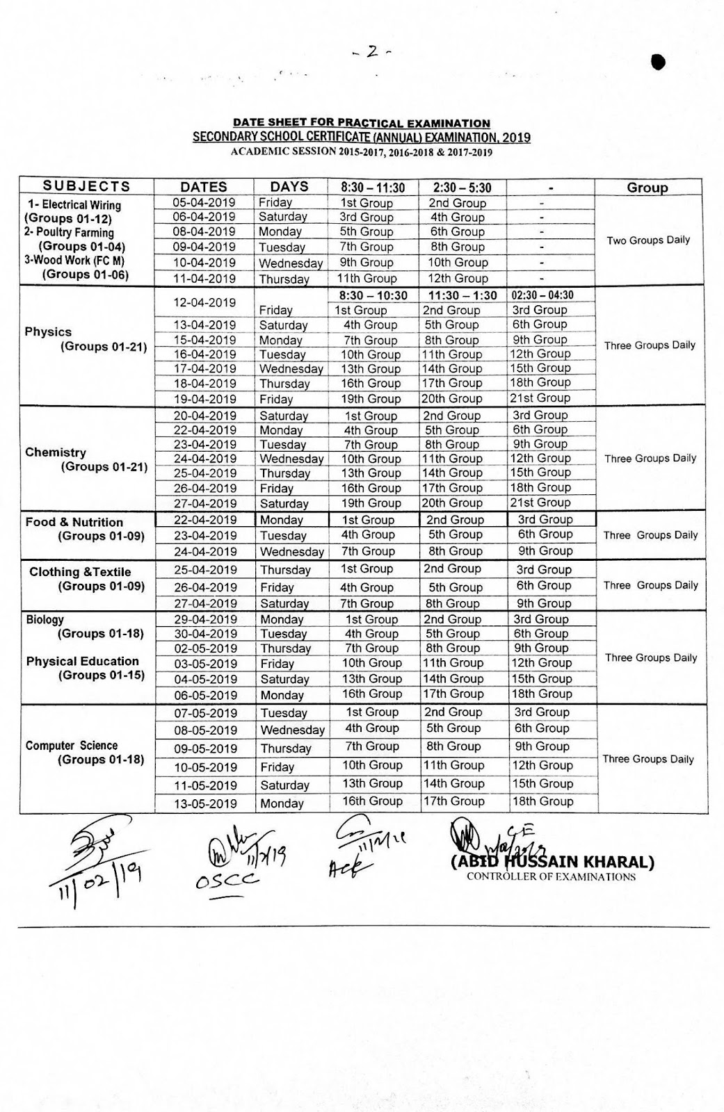 Rawalpindi Board 9th and 10th Class Date Sheet 2020 SSC Part I and II