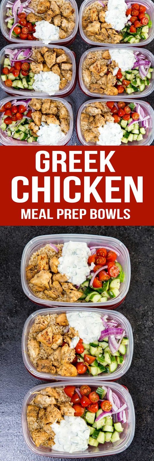 Greek Marinated Chicken, Tzatziki, and Cucumber Salad make for an awesome meal prep bowl with tons of flavor.