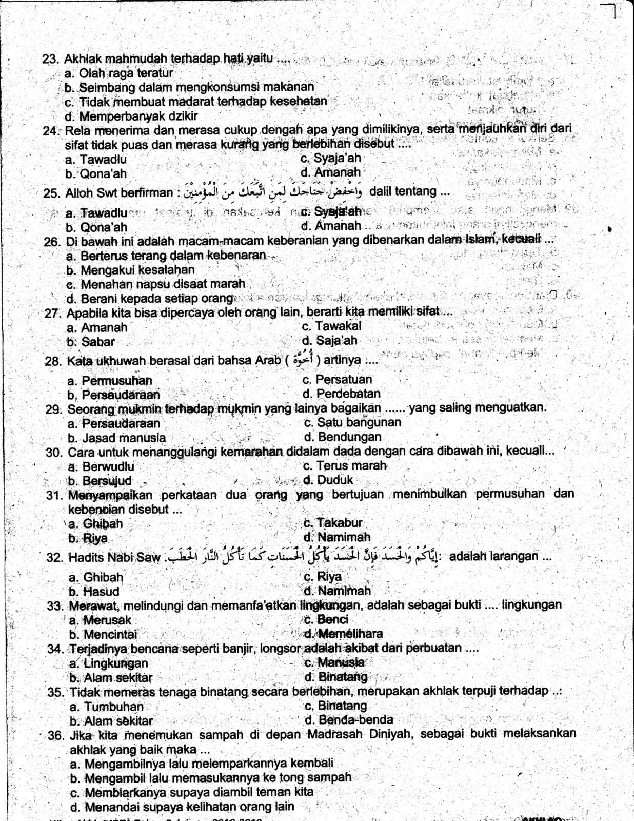 Kunci Jawaban Soal Ujian Madrasah Diniyah Takmiliyah 2020