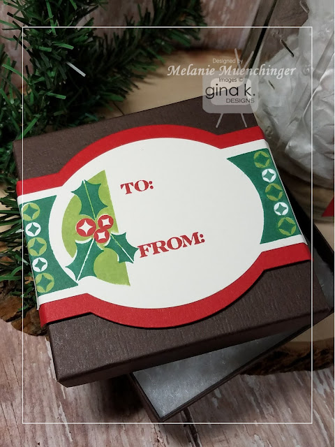 For This Box I Used The Fabulous Labels Die Set To Stamp My Tag On GKD Pure Luxury Ivory Cut In Christmas Pine Cherry Red And Grass Green