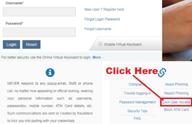 how to lock user access in sbi internet banking