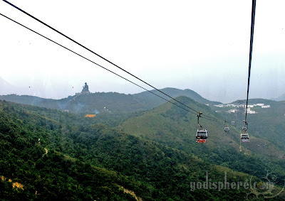 View of Tian Tan Buddha Statue at Ngong Ping 360 initial approach of Lantau Island