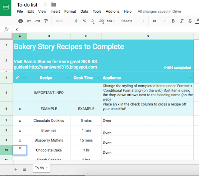 Sami's Stories New Bakery Story Recipe Mastering Checklist is here!!