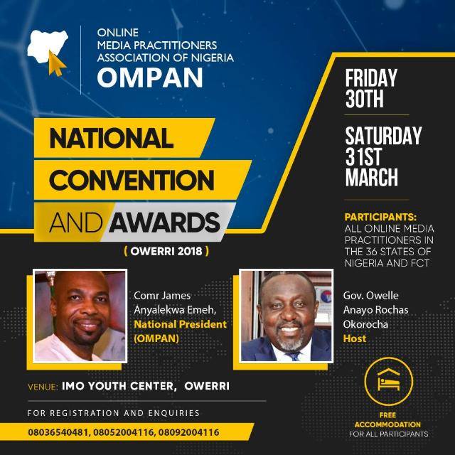 OMPAN to hold National Convention for Bloggers and online media in Owerri 30 - 31st March 2018