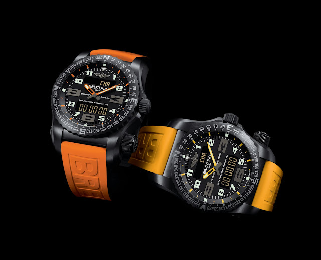 BREITLING NIGHT MISSION naranja amarillo frontal blog debajo del reloj