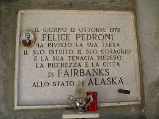 The inscription on Felice Pedroni's simple grave in Fanano, the town near his birthplace in Emilia-Romagna