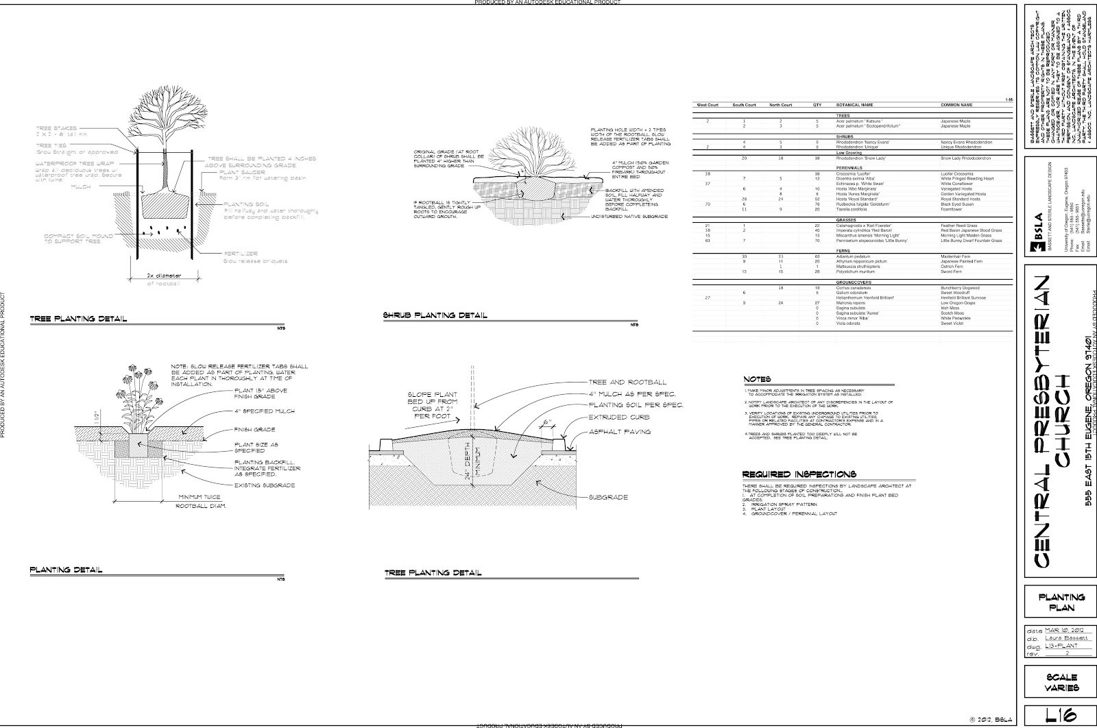 Landscape Architecture Construction Document Final Planting Pages