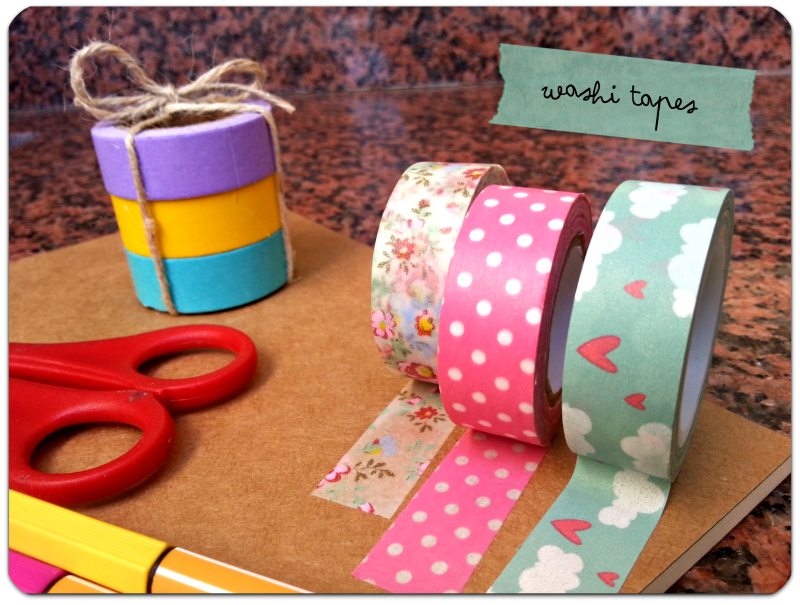 washi tapes polka dots, clouds, colours DIY notebook libreta decorada con washi tape