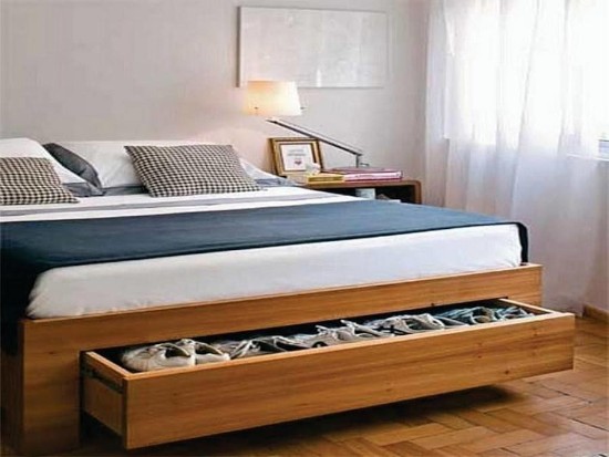 desain inspiratif tempat tidur dengan lemari di bawahnya