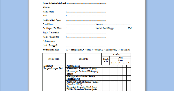 Contoh Format Instrumen Monitoring Pengembangan Diri Guru