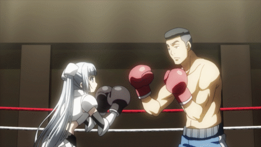 Joeschmos Gears and Grounds Omake Gif Anime  New Game  Episode 6   Hajime Poses with Boxing Gloves