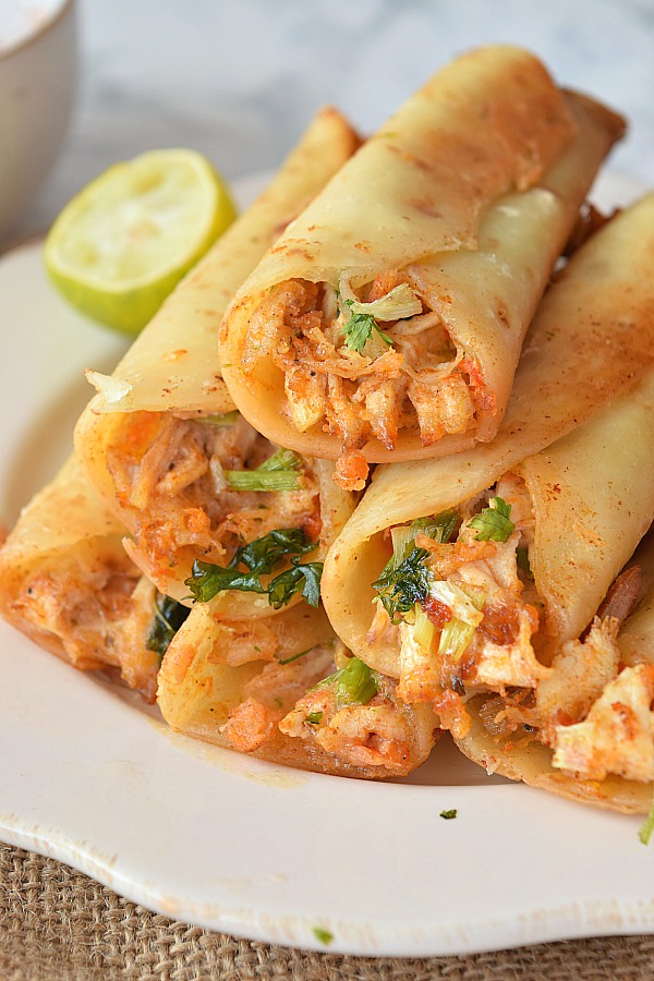 Cream cheese with salsa and chicken Taquitos
