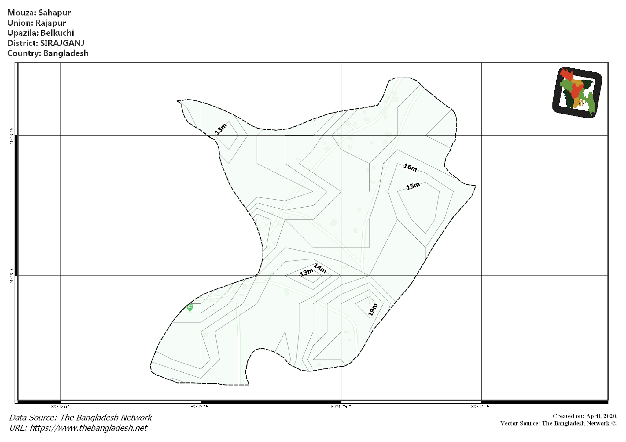 Map of Sahapur Mouza of Belkuchi Upazila, SIRAJGANJ, Bangladesh.