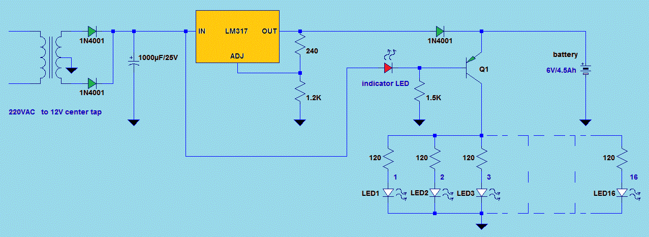 Simple LED Emergency Light Circuit | Electronic Projects