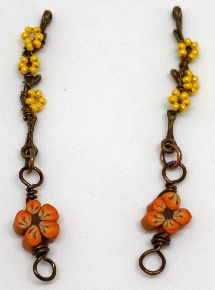 Beed Peeps Swap 'n Hop ~ flowers by Elaine Robataille, brass branch, wire wrapping, copper, ooak necklace :: All Pretty Things