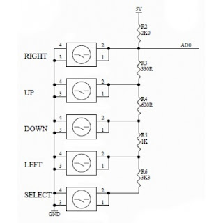 Circuito resistores - botões shield keypad