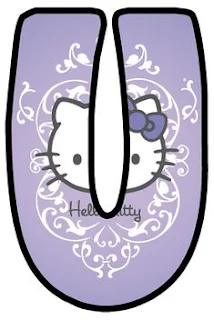 Abecedario Lila con Cara de Hello Kitty. Lilac Alphabet with Hello Kitty Face.