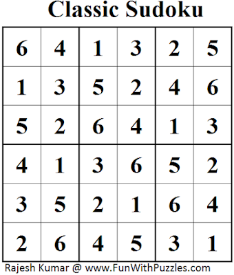 Classic Sudoku (Mini Sudoku Series #49) Solution