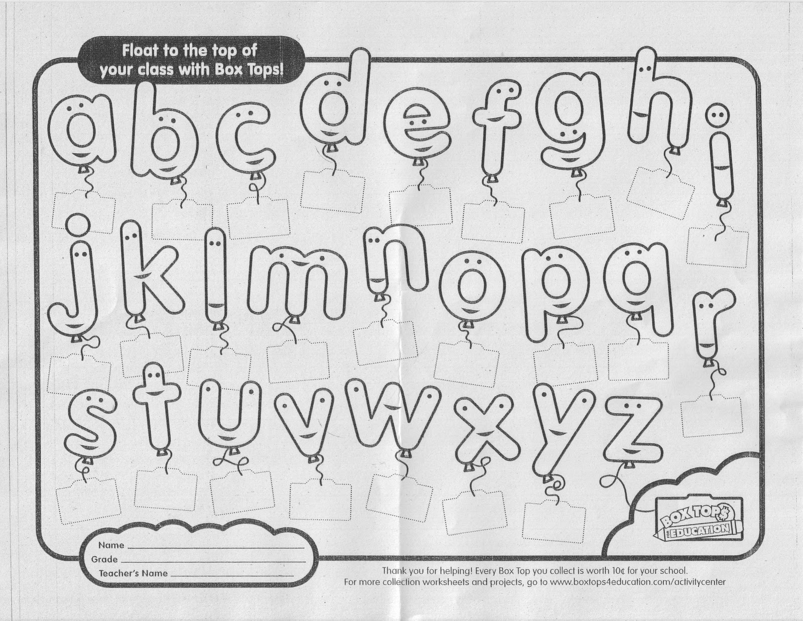 S Jones Class Box Top Collection Sheet