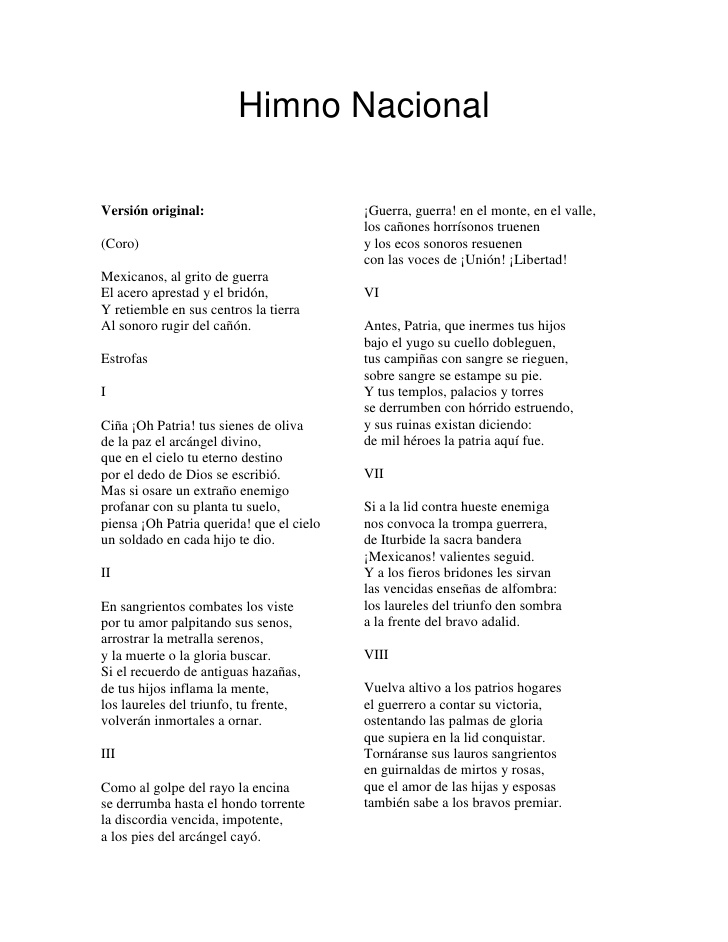 Escuela Primaria Amistad Mundial Letra Himno Nacional Mexicano