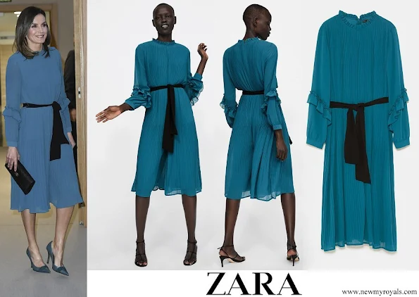 Queen Letizia wore ZARA pleated jumpsuit dress with belt 2019 collection