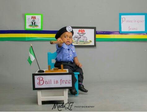 Adorable photos of one-year-old boy in IGP uniform attract attention of ACP, Abayomi Shogunle