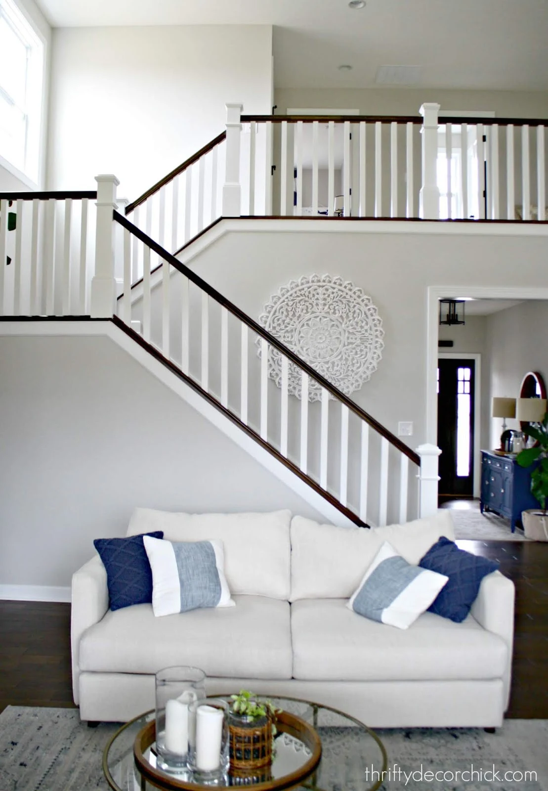 Transitional stairs in white and stain 