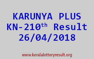 KARUNYA PLUS Lottery KN 210 Result 26-04-2018