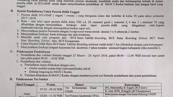 Penerimaan Peserta Didik Unggul Ppdu Man 2 Kudus 2018 2019 Matsan Saga