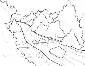 Hasil akhir Cara mudah sketsa/Menggambar Pemandangan Sungai dengan 5 langkah praktis.