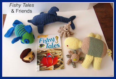 Fishy Tales Book and crocheted 'friends' (stuffed animals)