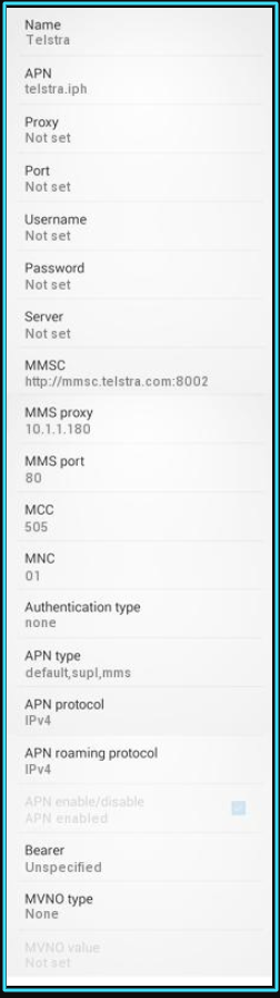 New Telstra APN Settings android