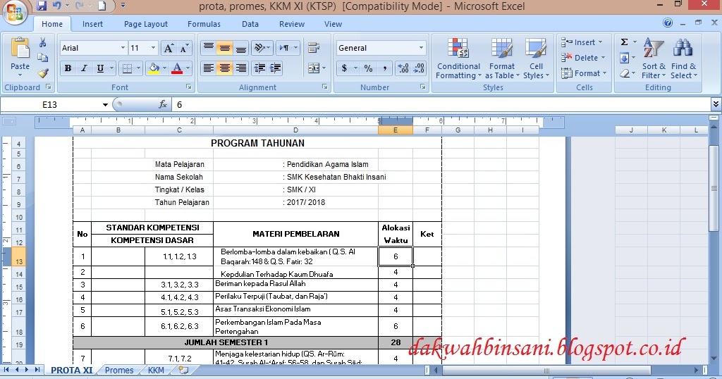 contoh prota dn prosa skolah dsar contoh prota dn prosa skolah dsar