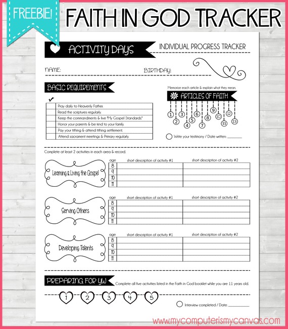 2018 activity days planner free faith in god tracker my day tracker planner