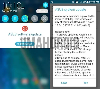 Notifikasi Upgrade Zenfone 3 Android Oreo