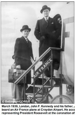 JFK  and his father Joe Kennedy, leaving London, March 1939